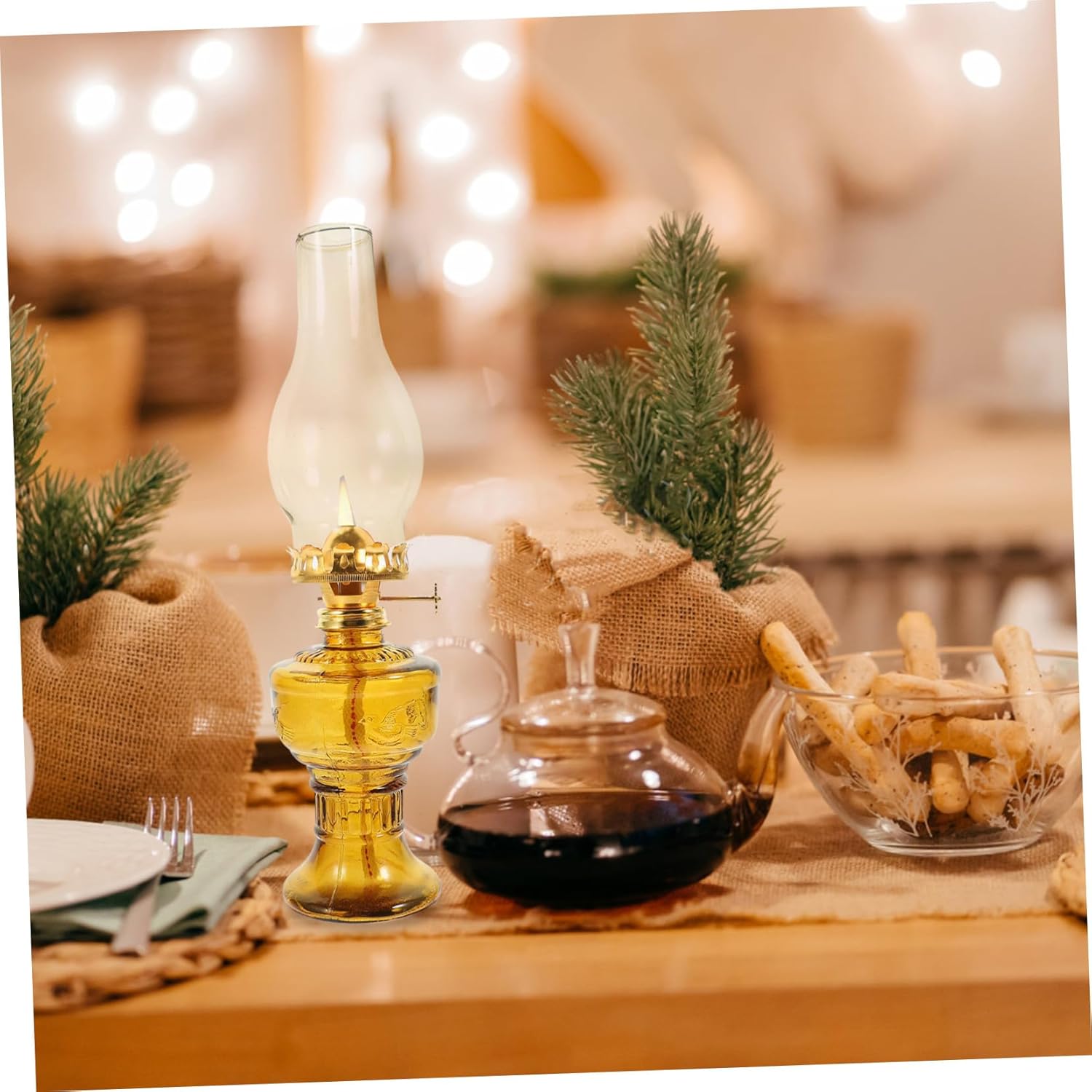 Vintage Transparent Glass Oil Lamp with Wick Retro Desktop Adornment for Home Bedroom Living and Buddha Hall Thickened Windproof High-Temperature Glass Elegant and Practical