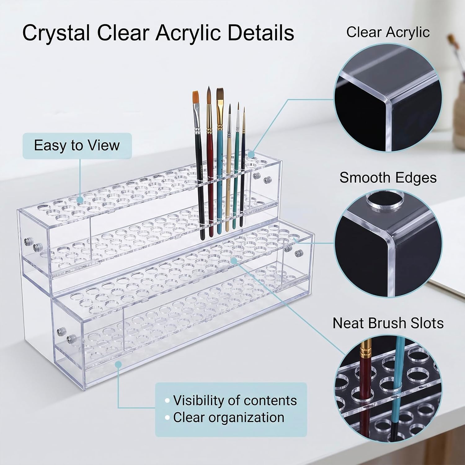 Paint Brush Holder,96 Holes Clear Paintbrush Organizer Stand,Two-Tier Acrylic Pen Holder for Paint Brushes,Pens, Pencils,Makeup Tools,Art Studio Desk Storage