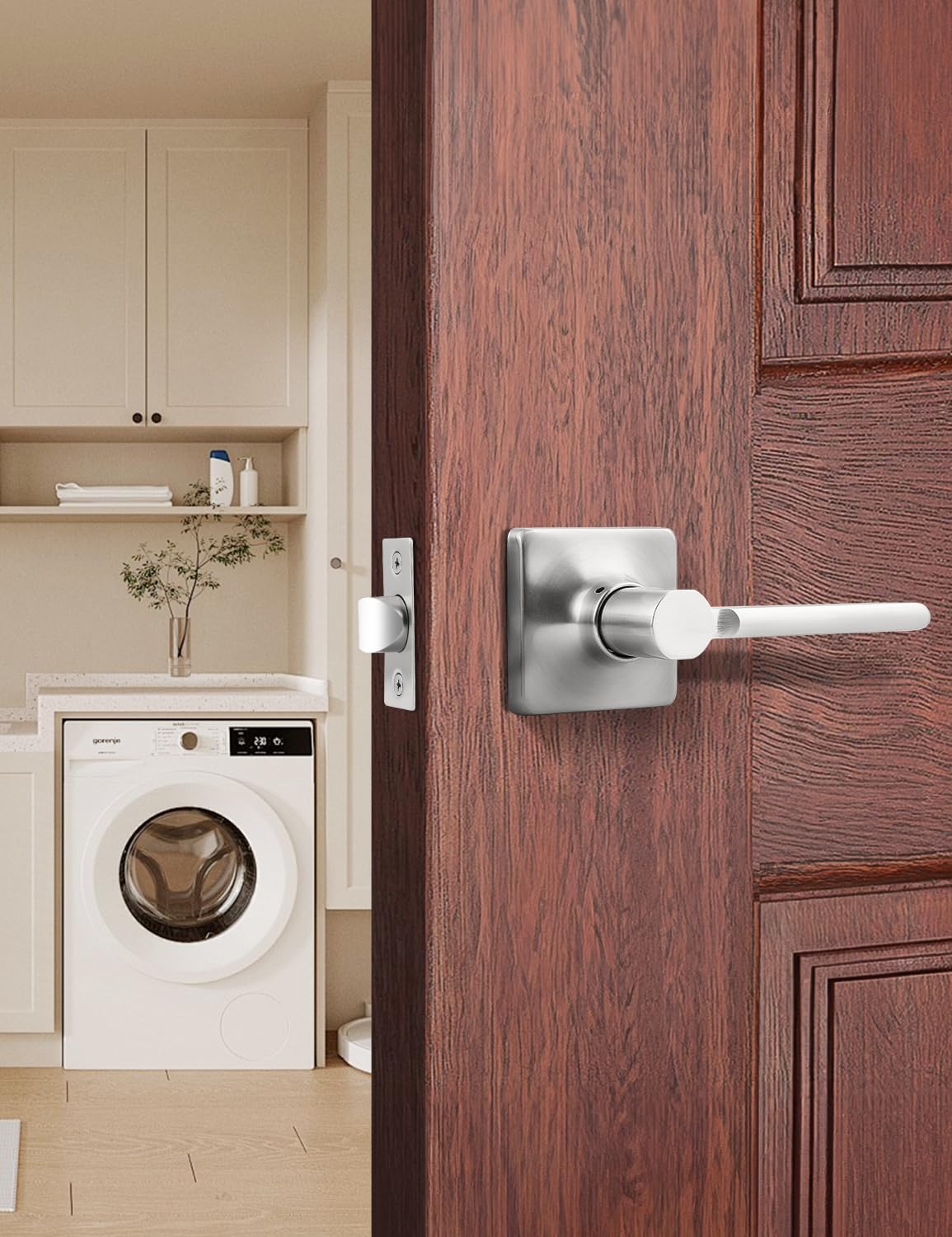 Mengico Paquete de 10 manijas de puerta de paso de níquel satinado, manijas de puerta interiores resistentes para armario y pasillo, perilla cuadrada sin bloqueo, reversible para izquierda o derecha