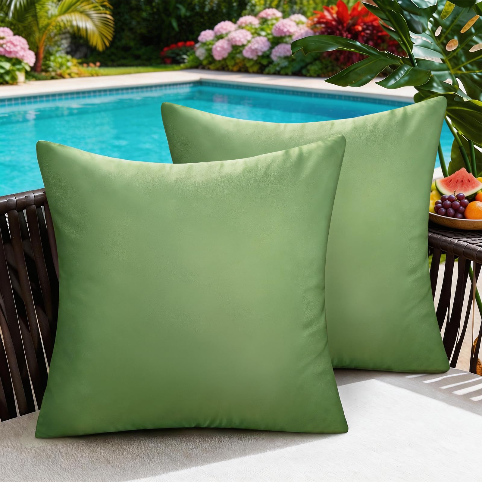 BonBotimen Outdoor Cushions Green 40x40 Cushion Covers Waterproof Weatherproof for Garden Furniture, Indoor Decorative Sofa Cushion Covers for Garden, Balcony, Living Room and Bed, Set of 2 — image 1