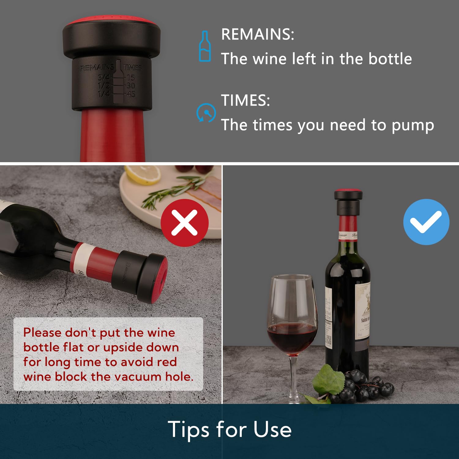 Tapón de vino al vacío 2 en 1, bomba de ahorro de vino integrada con marcador de fecha, tapones selladores de vino para mantenerse frescos, conservador de vino reutilizable, fácil de 8