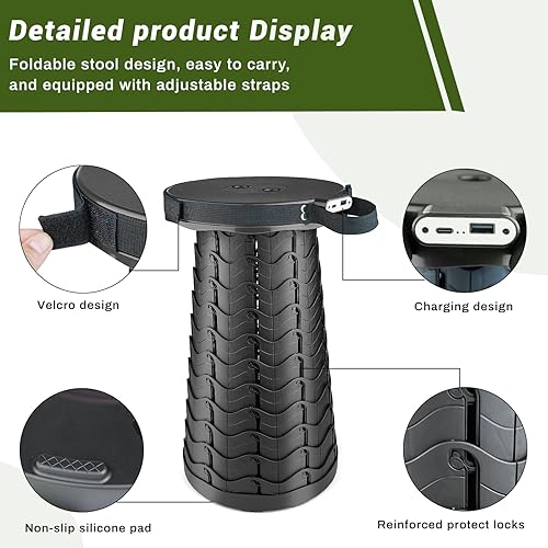 Miniatura 4 de Taburete de carga portátil plegable con banco de energía, plegable telescópico para camping, taburetes retráctiles, asiento ligero y resistente para