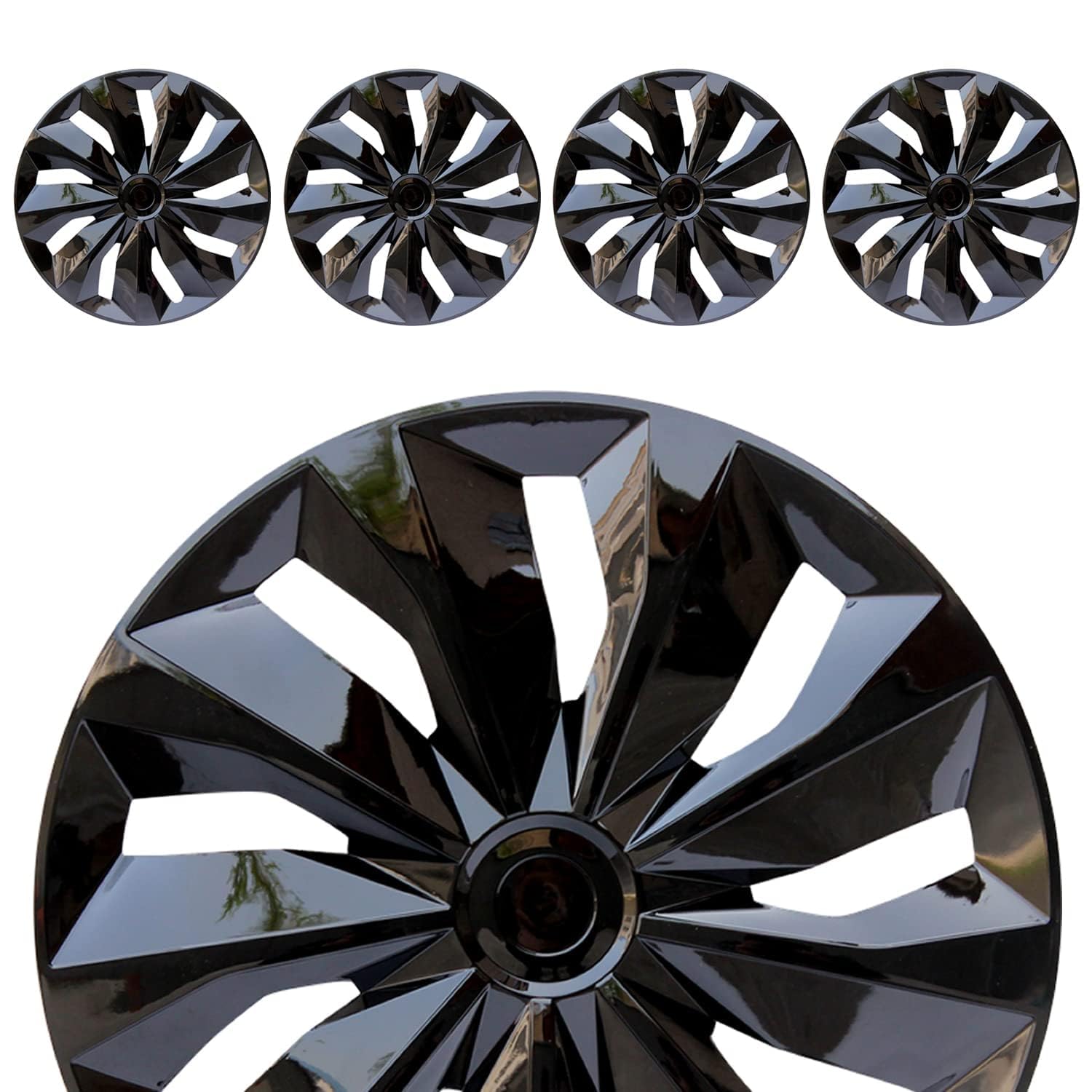 ABX Hubcaps, 16 inch hubcaps Set of 5, Wheel Rim Cover ABS Material, Snap On Car Truck SUV Replacement, for Toyota Camry Nissan Mazda etc, Black