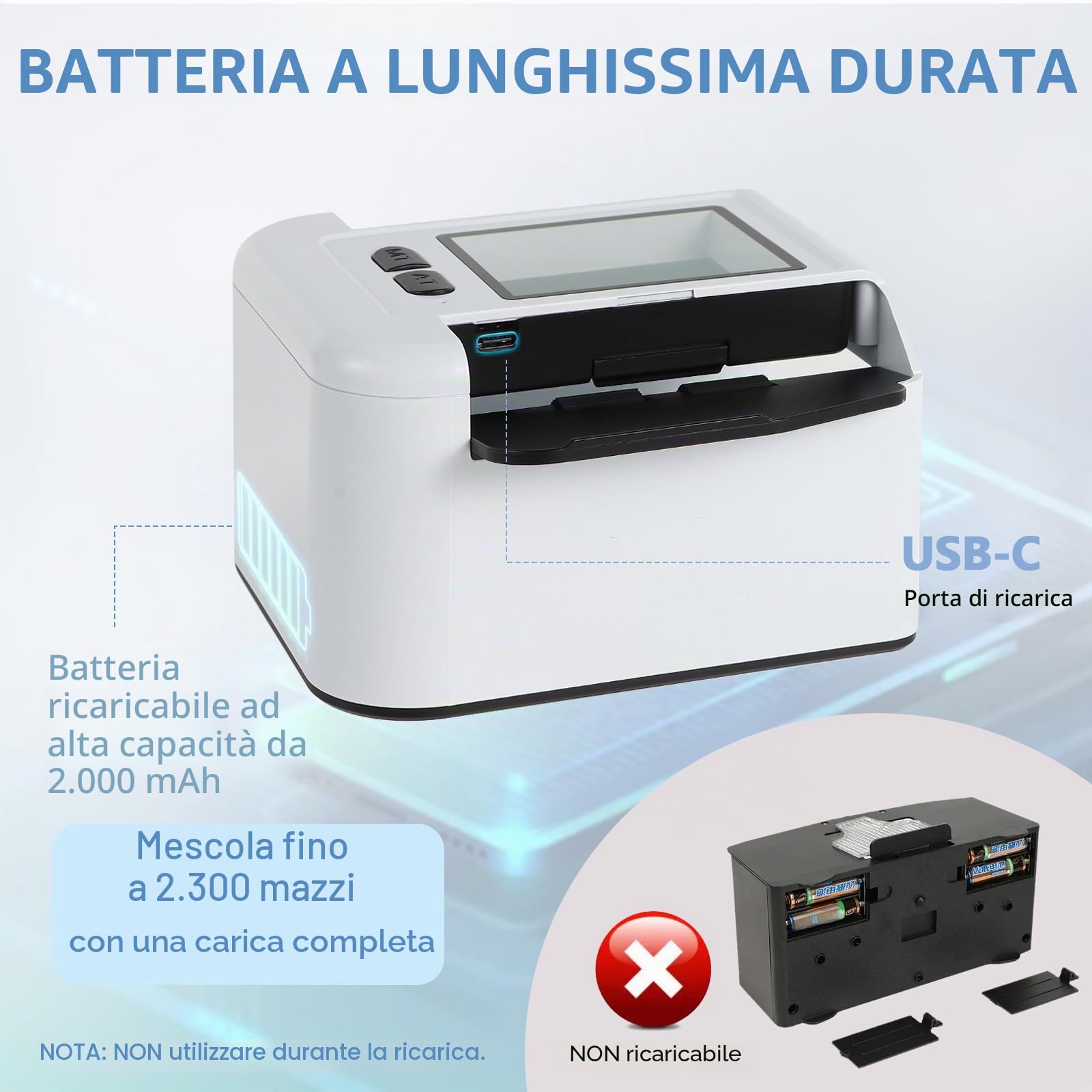 Mescolatore di carte automatico per 1-2 mazzi, batteria ricaricabile da 2000mAh, mescolatore elettrico a basso rumore per Poker, UNO, Blackjack, Phase 10 e altro – Mescolata con un tocco