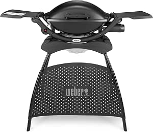 Weber Q2000 Gasgrill, 55 x 39 cm, mit Standfuss &amp; ausklappbaren Seitentischen, Schwarz (53010379)