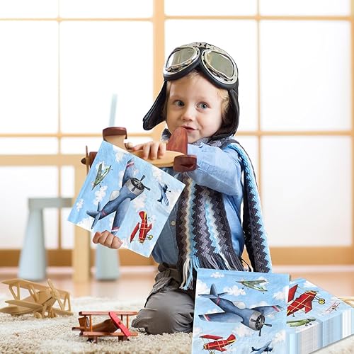 Miniatura 4 de 40 piezas de decoración de fiesta de avión suministros de servilletas de fiesta de avión helicóptero cielo azul tema blanco servilleta de papel