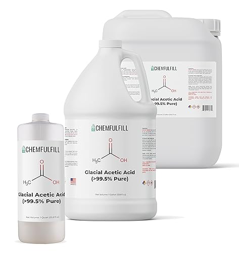 Chemfulfill - Ácido acético glacial 99% puro, ácido etanoico de alta pureza para uso industrial y de laboratorio, tamaño a granel de 5 galones (640