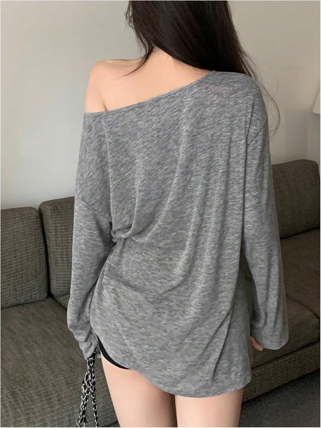 SweatyRocks Women's Oversized Off The Shoulder Tops Long Sleeve Summer Casual Split T Shirts - Image 2