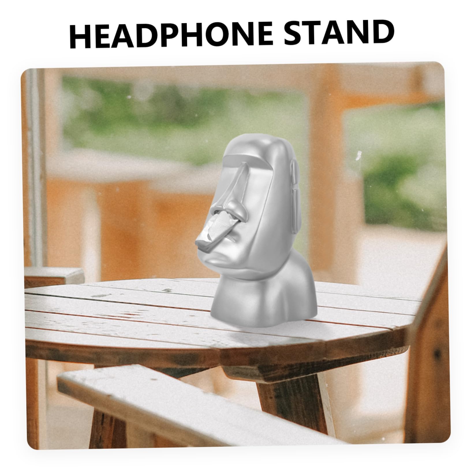 Cabilock Statua Moai Supporto Cuffie da Scrivania in Resina Argento | Decorazione Creativa per Casa e Ufficio, Regge Occhiali e Piccoli Oggetti, Idea Regalo Natale