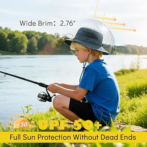 Miniatura 2 de Zando Sombrero de sol para niños, para exteriores, UPF 50+, para niños y niñas, ala ancha, pesca, senderismo, campamento, playa y safari
