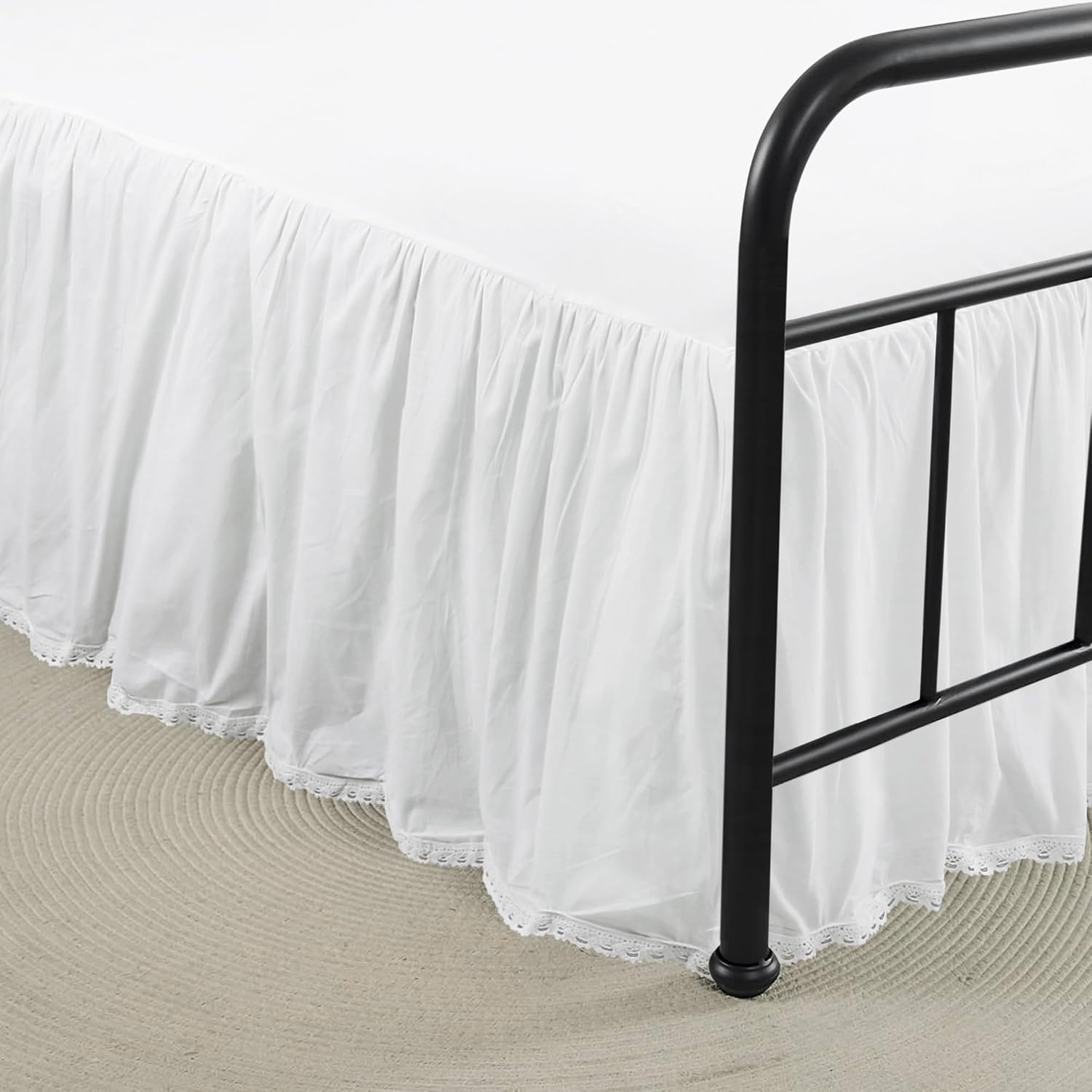 Vlocemon Ruffled Cotton Bed Skirt with Lace Trim, 14 in Drop (Queen)