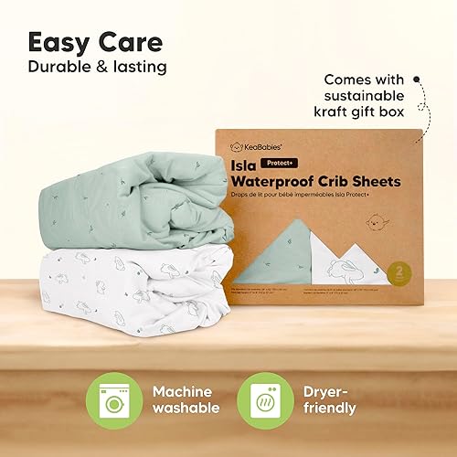 Miniatura 56 de 2-Pack Waterproof Baby Crib Sheets for Boys, Girls - 52x28 Viscose Derived from Bamboo Toddler Bed Sheet Neutral, Fitted Crib Mattress Protector