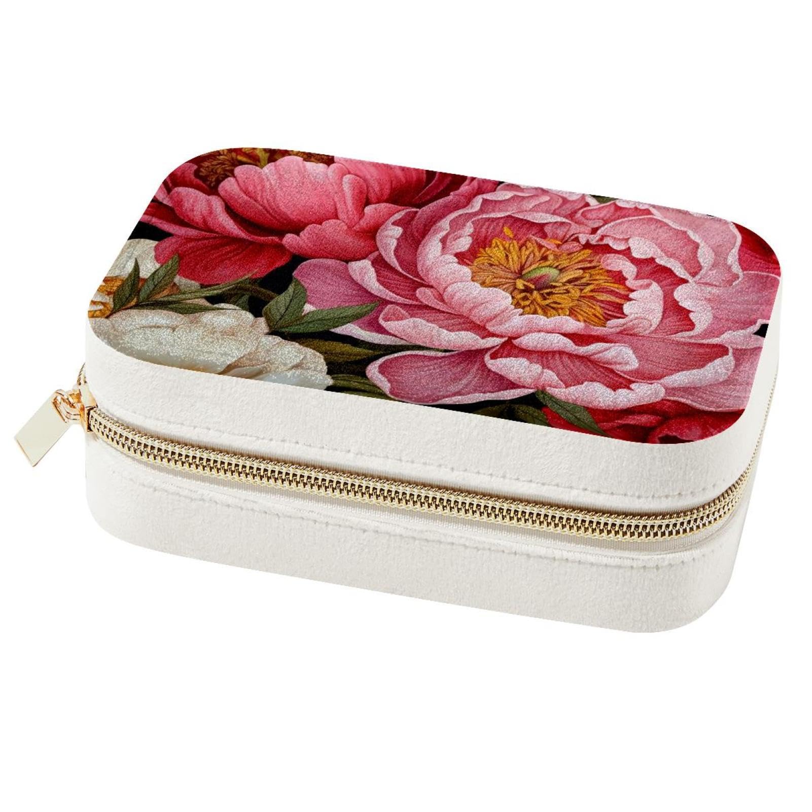 Boîte à bijoux portable pivoine G cadeau idéal pour femmes et filles organisateur bagues