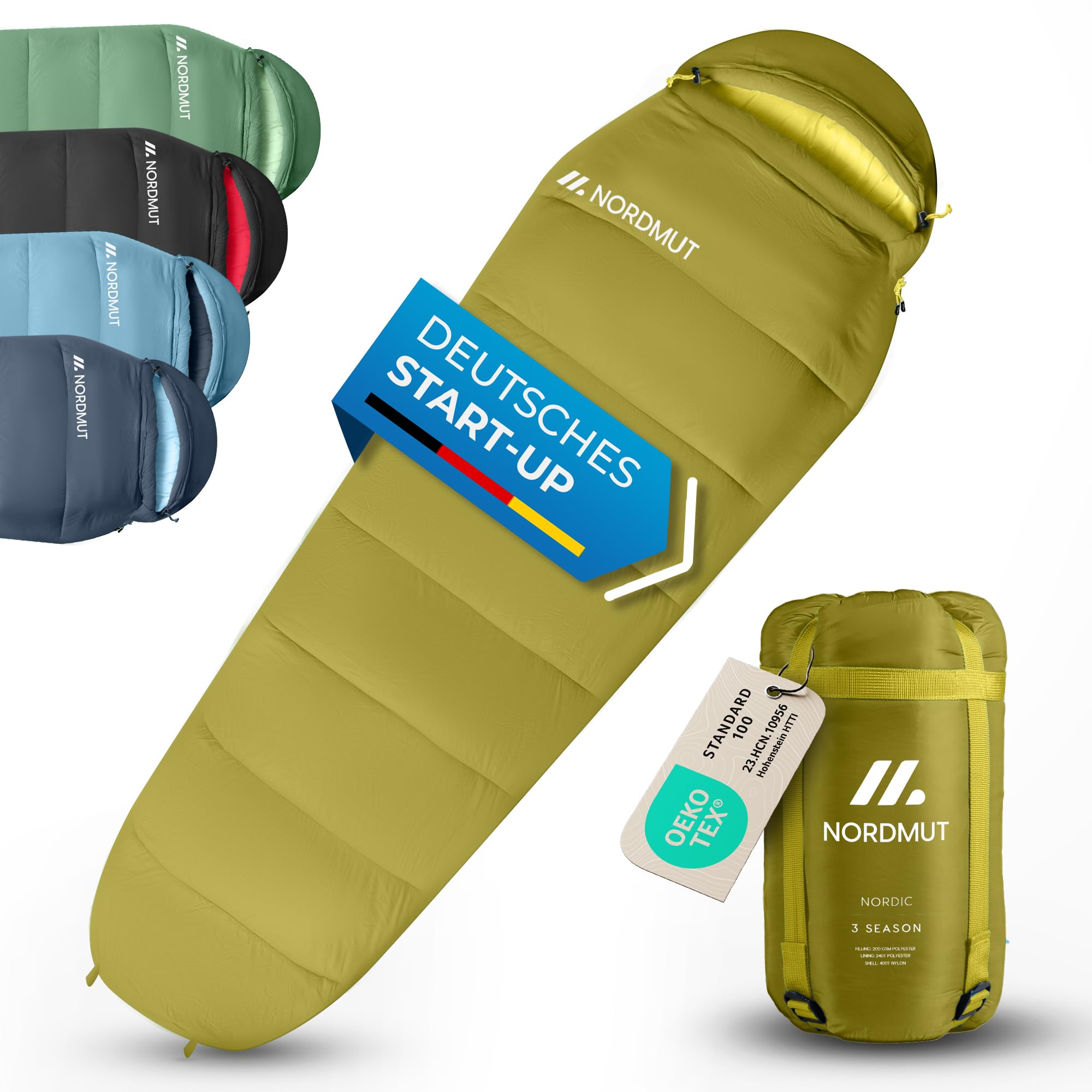 NORDMUT® Sacco a Pelo per Adulti – Dimensioni di Trasporto Ridotte & Ultra Leggero (900/1500 g) – 3 Stagioni (250 GSM) & Sacco a Pelo Estivo (100 GSM) – Mummia