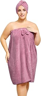 12 Purple Bathroom Ideas for Soft Elegant Bold Style 2 Plus Size Towel Wrap with Hair Towel for Women(XXL-XXXXL), Adjustable Wo...