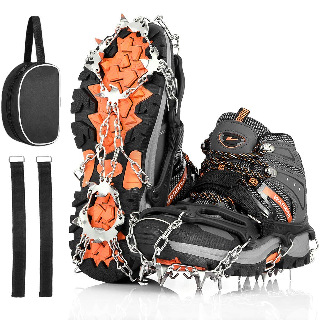 AGPTEK Ice Tacchetti 19 Denti, Ramponi da Ghiaccio per Scarpe Portabile Neve Ramponi per Donna e Uomo con Ottimo Grip per Passeggiate, Jogging o Escursioni Camping su Neve e Ghiaccio