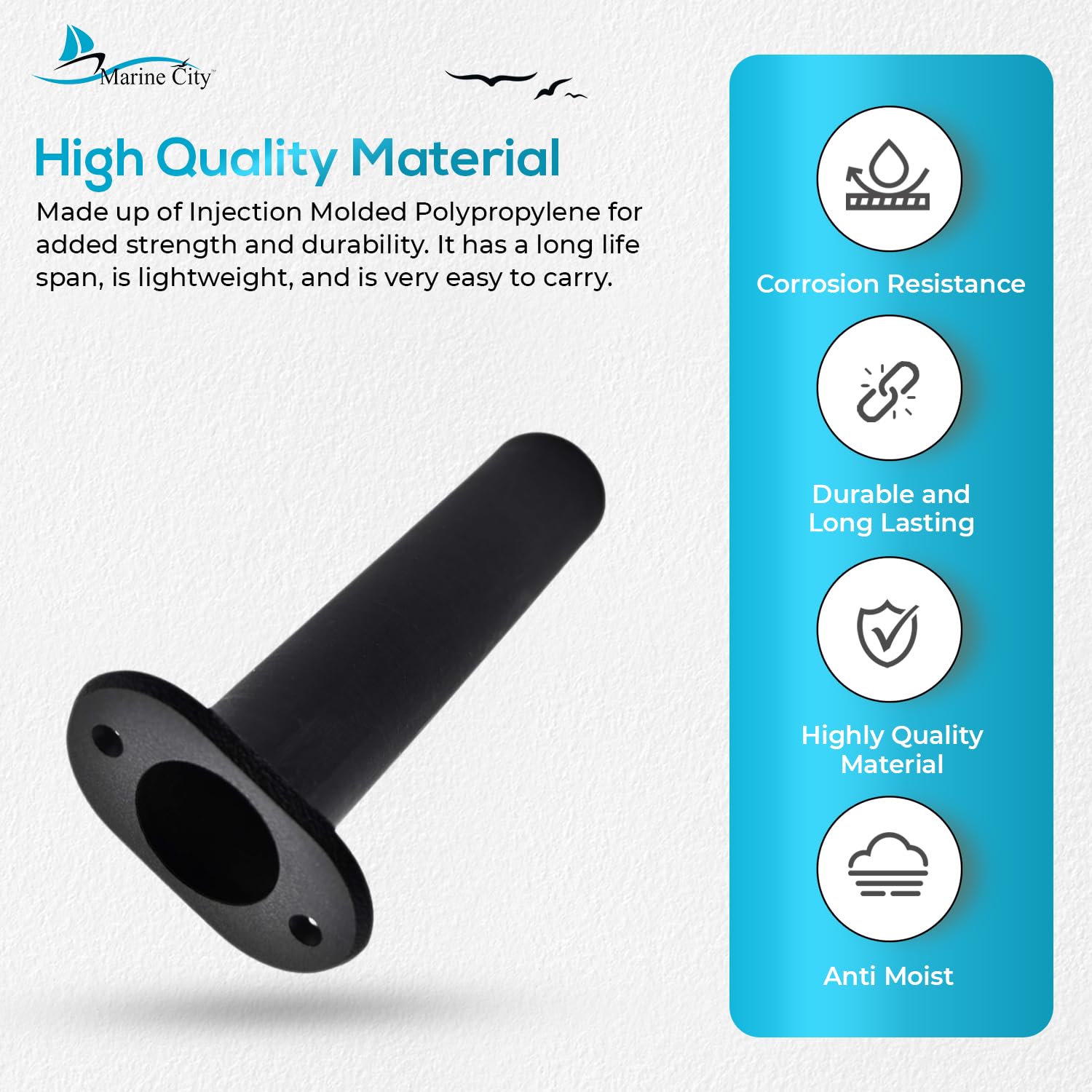 MARINE CITY Soporte para caña de pescar de plástico ABS negro de 90 grados (8 pulgadas x 1-1/2 pulgadas) para barcos, kayaks, yates (paquete de 2)