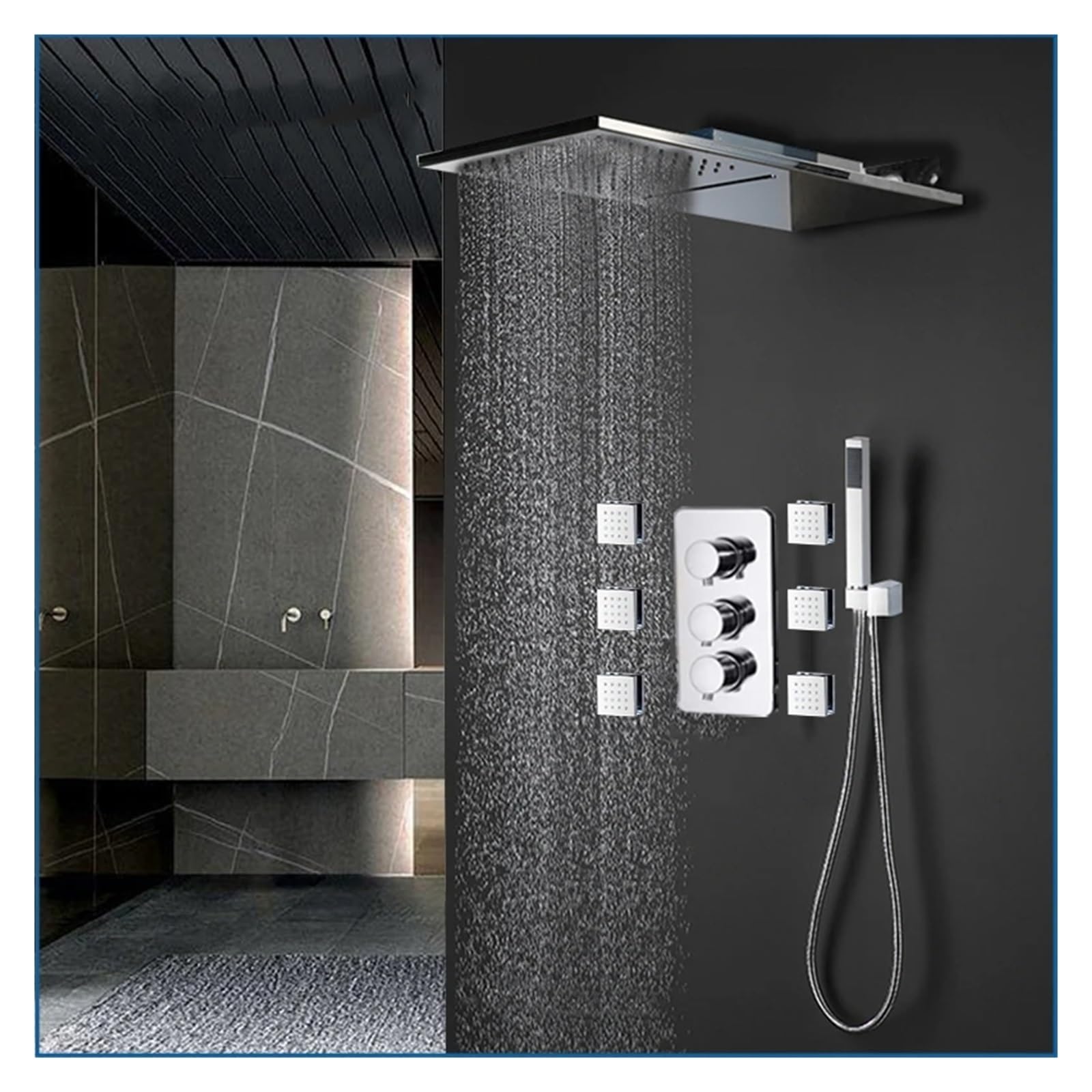 CWCQGH Shower Kits, Bathroom Waterfall Shower Faucets Set Concealed Chrome Shower Multifunctional Bathtub Shower Mixer Tap