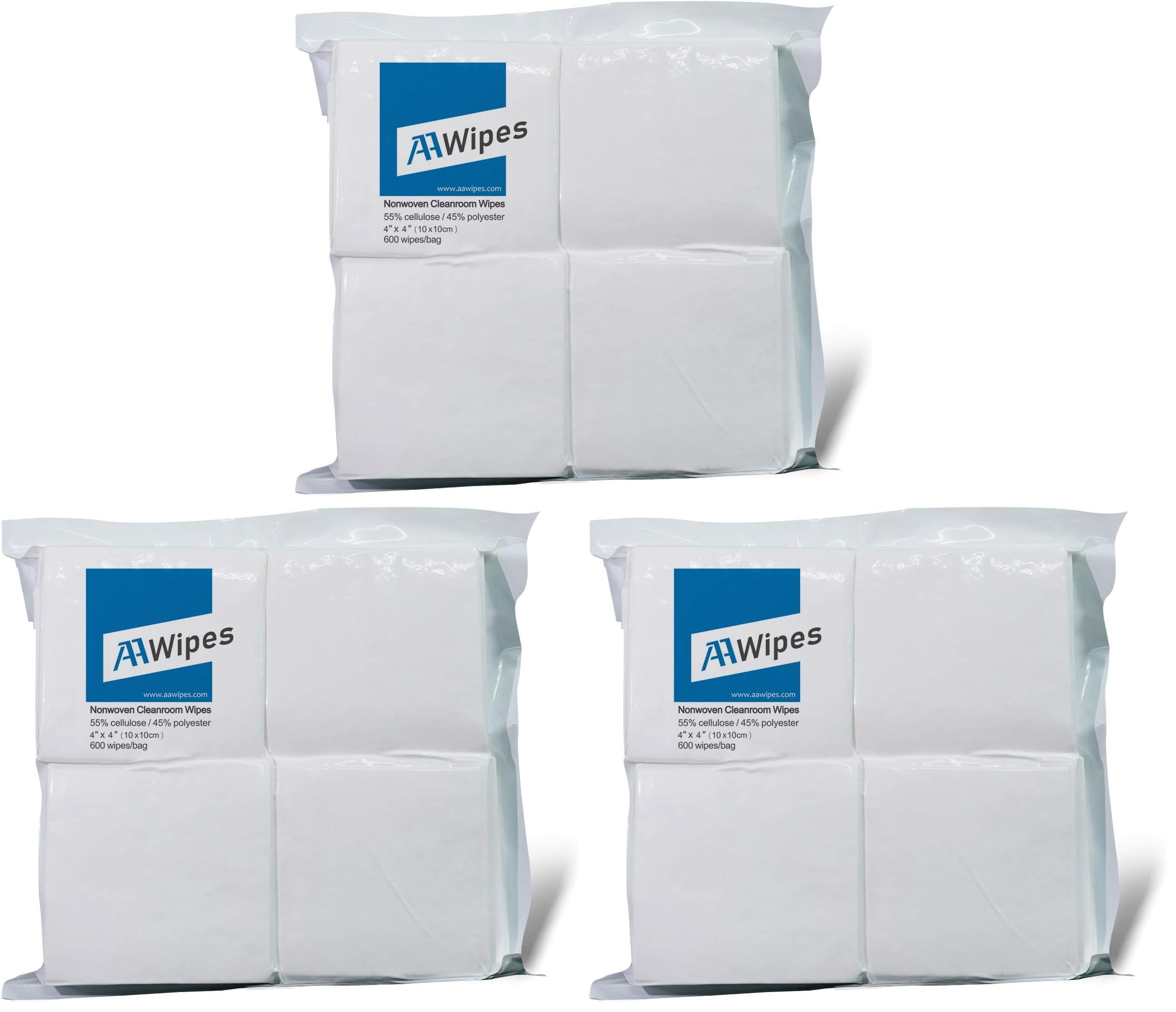 AAwipes Cleanroom Wipes Lint Free Wipes 4" x 4" Cellulose/Polyester Blend (4" x 4"-600 Pcs) Nonwoven Wipers (NW06804) (Pack of 3)