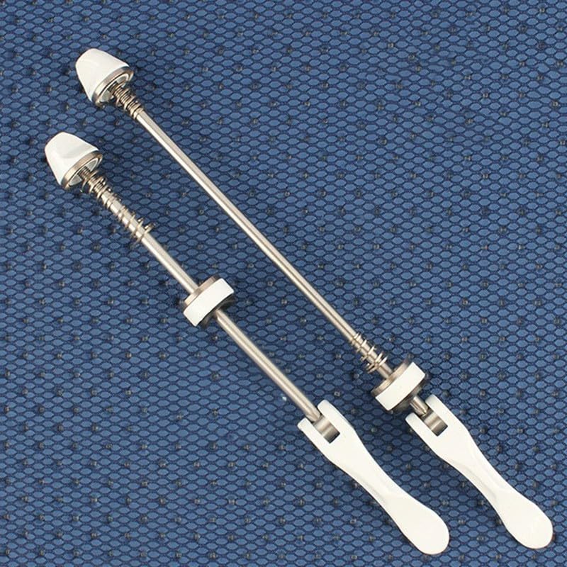 Aluminium Alloy Bike Skewers Set, 304 Stainless Steel Quick Release Security Locking for Road Bicycle Front Rear Wheel, Lightweight Anti-Theft Skewer Kit, Black/Red/Blue/Gold/White Options(White)