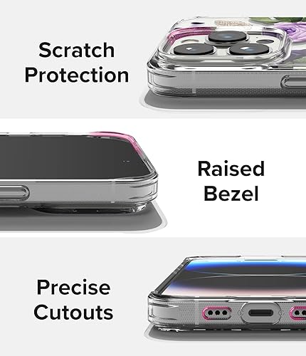 Miniatura 8 de Ringke Fusion Design - Funda compatible con iPhone 14 Pro de 6.1 pulgadas, parte trasera dura transparente con diseño de flores, a prueba de golpes,