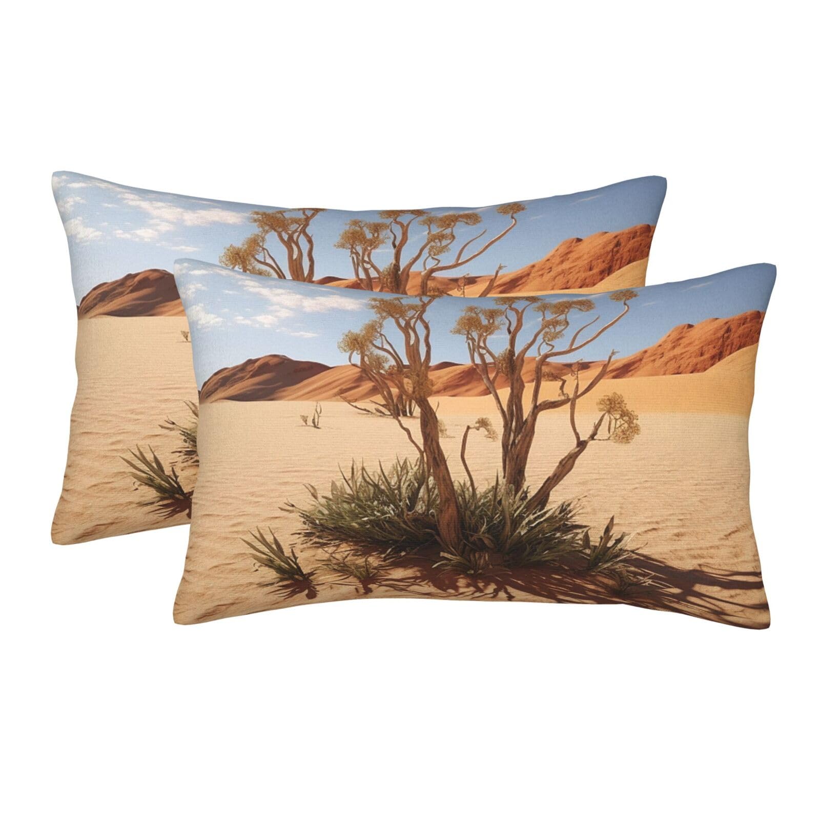 2 Pack Standard Size Pillow Cases for Hair and Skin Soft Breathable Pillow Case Covers with Hidden Zipper Desert Plant Pillowcase 20"x30" Pillow Cover for Sleeping Gift