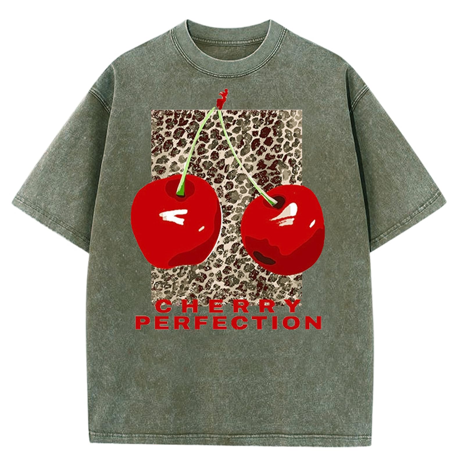 Women's Oversized Graphic Tees Cherry T Shirts Washed Vintage Casual Summer Baggy Cotton Tops Cute Grunge Shirt