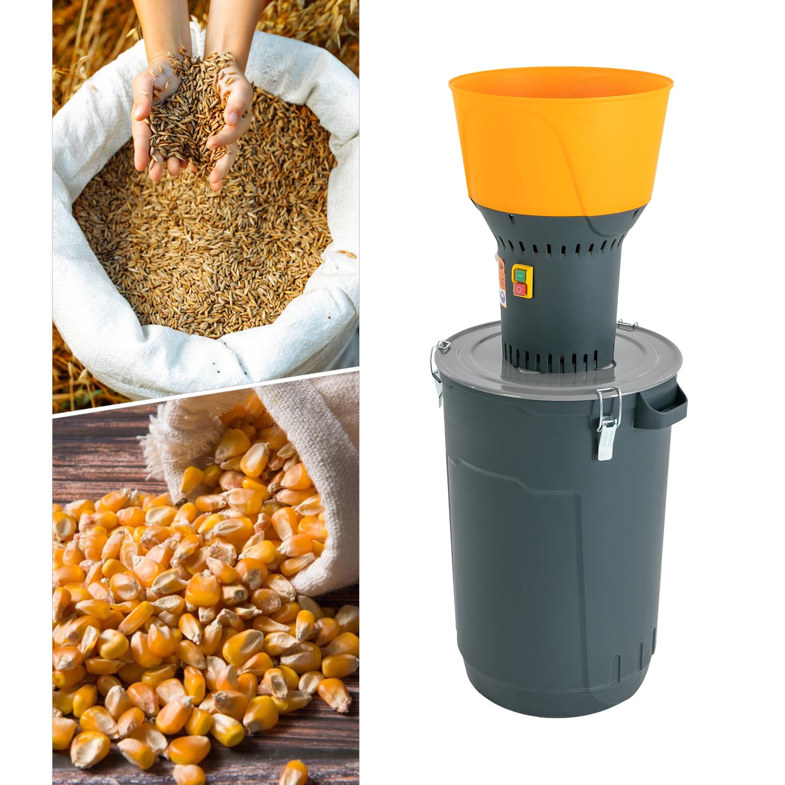 1300W Moulin à Céréales éLectrique,60l Moulin avec 5 Tamis Concasseur a Grain 400 Kg/H Broyeur D'aliments Pour L'agriculture,Pour Riz, Maïs, Céréales, Café, Blé
