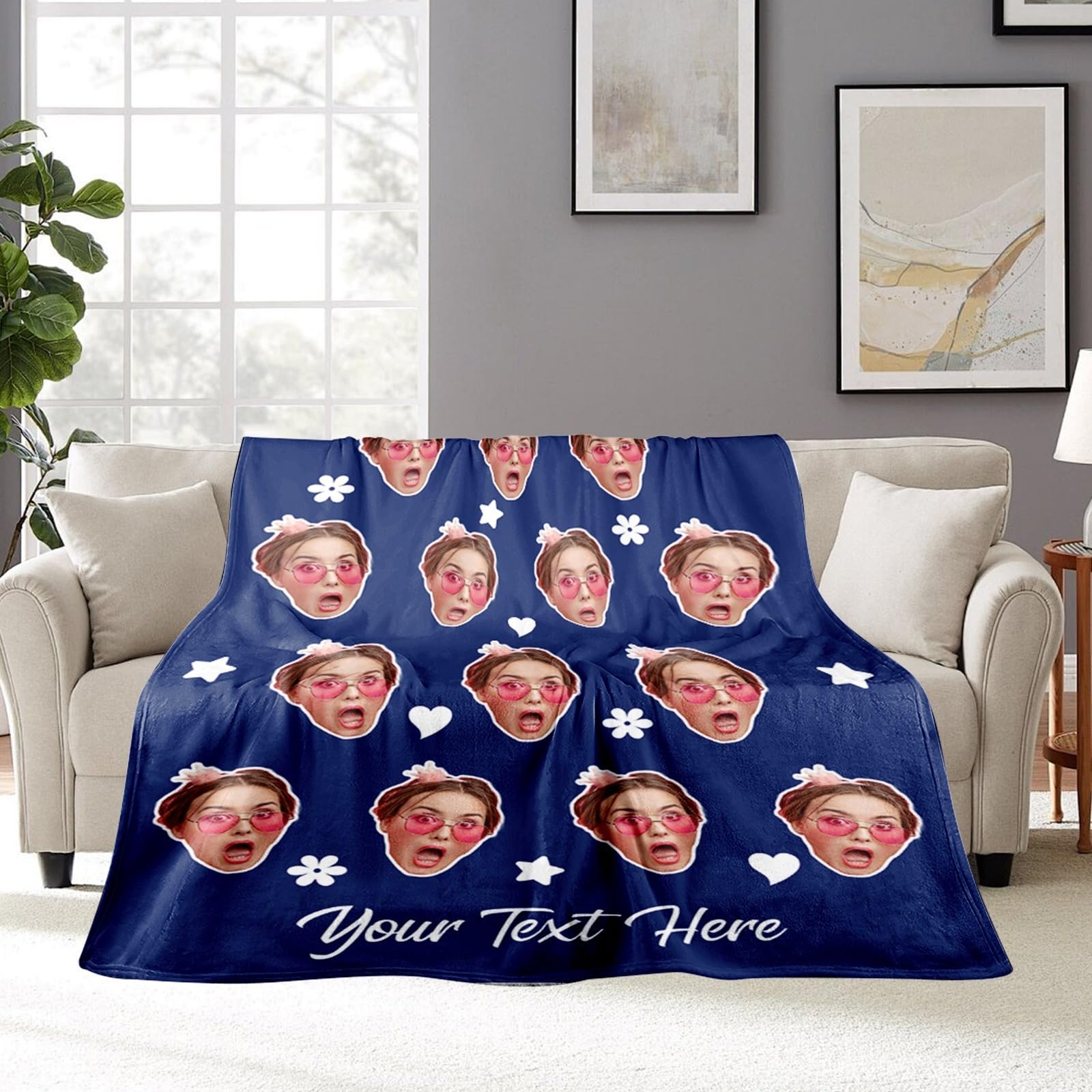 Lifemaison Personalised Face Blanket with Custom Photos, Custom Picture Blankets for Dad, Mom, Kids, Couples & Pets - Perfect Gifts for Birthday & Christmas