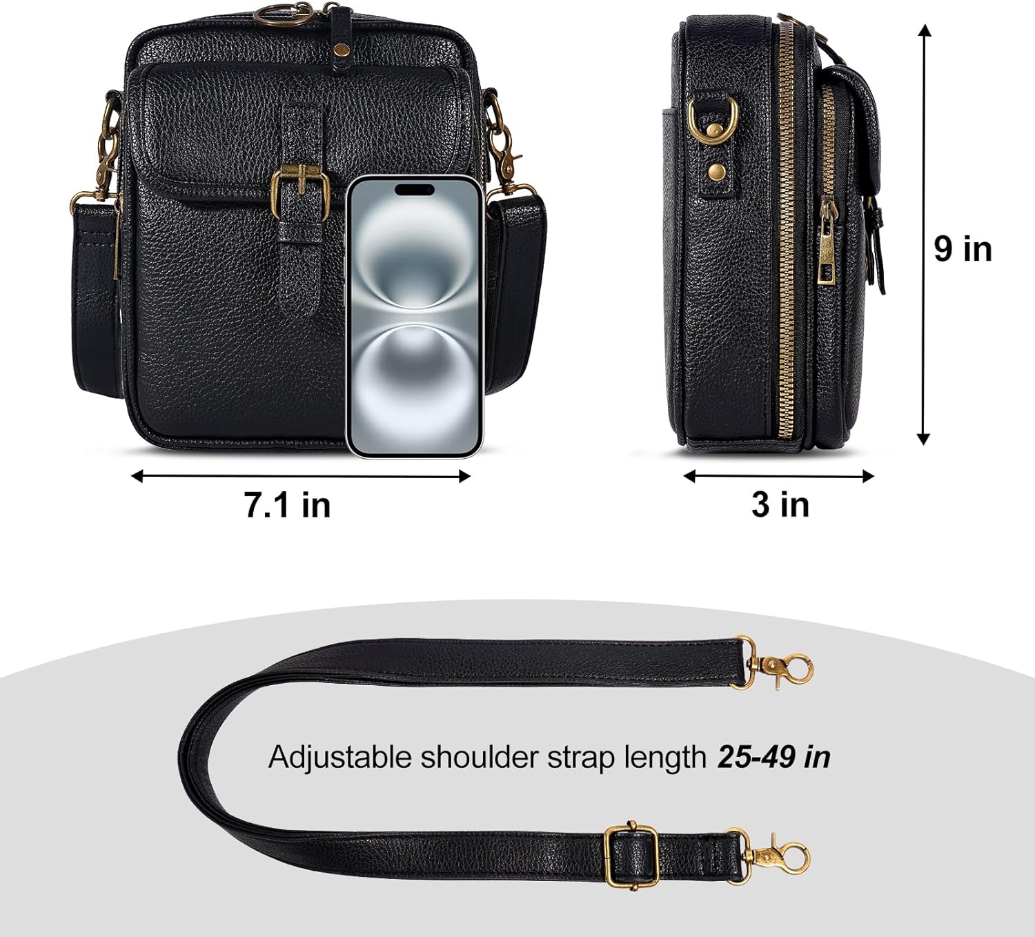 Vintage Messenger Bag,Womens Large Capacity Crossbody Leather Bags,Mini Shoulder Sling Pouch with Card Slots(6.1x3x8 inch) - Image 3