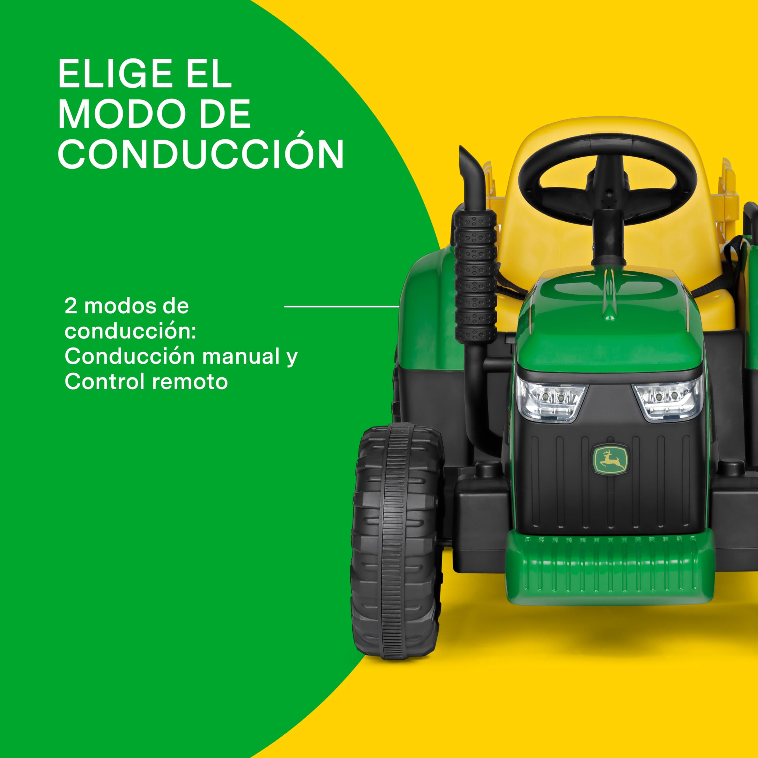 Peg John Deere Farm Power Tractor Eléctrico 12V para Niños con Mando a Distancia, Conducción Manual, Luces y Sonidos, Edad 18+ Meses