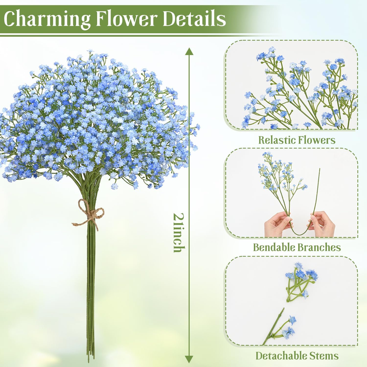 MARTINE MALL Babys Breath Artificial Flowers, 10 PCS Blue Baby Breath Flowers Artificial Bulk, Fake Babys Breath Gypsophila Real Touch Faux Babys Breath for Wedding Floral Arrangement Home Decor - Image 4