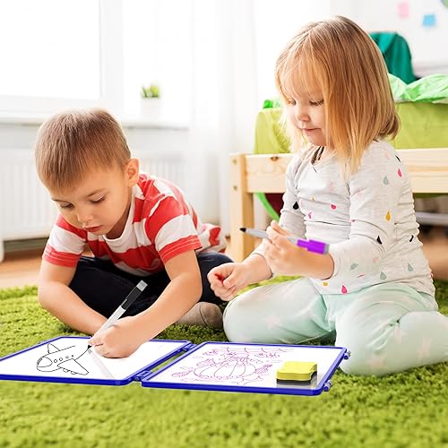 Miniatura 5 de Pizarra blanca magnética pequeña de borrado en seco, 4 lados de escritura, pizarra blanca pequeña para niños, pizarra blanca plegable de 11.5 x 17
