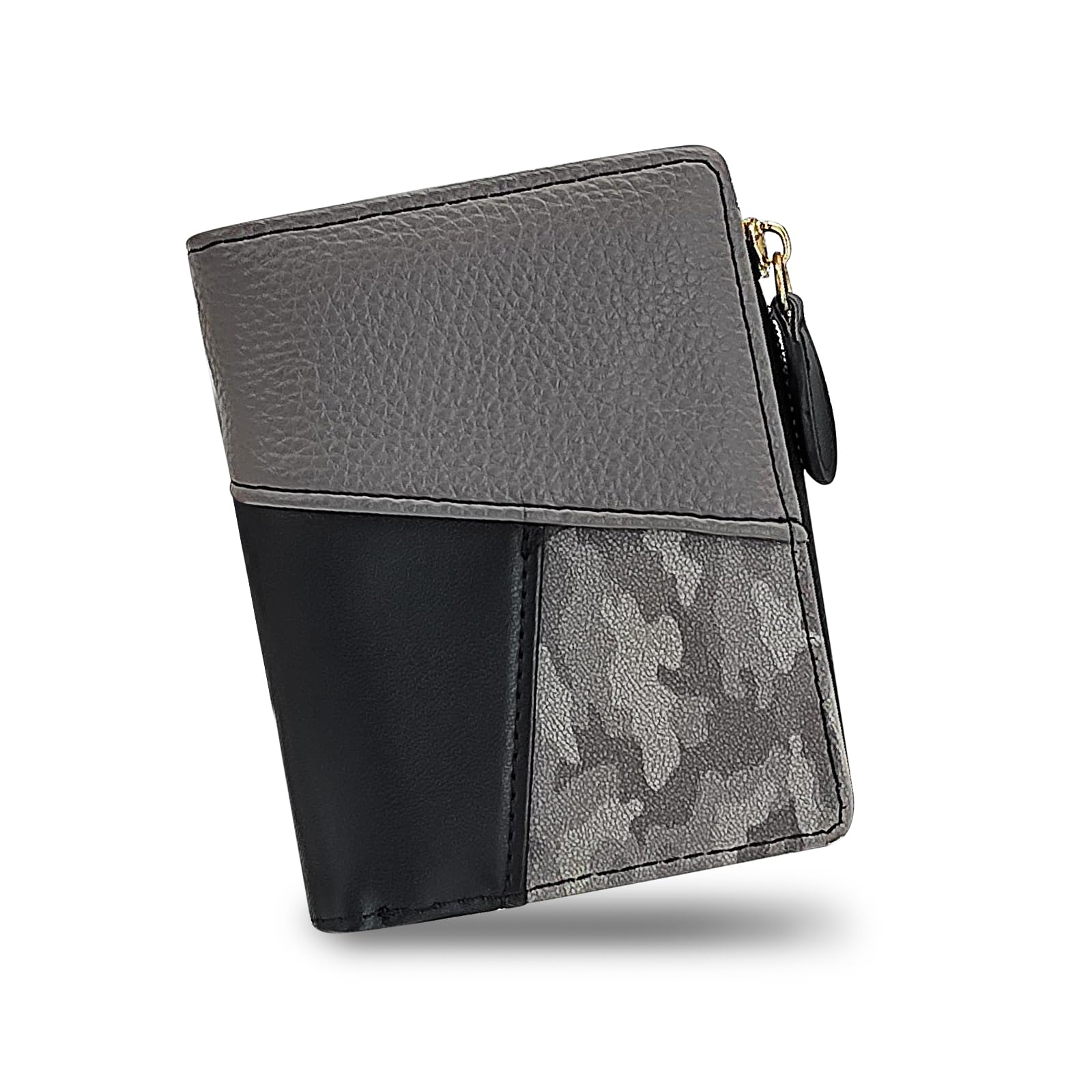 Andiker Small Wallet for Women, PU Leather Bi-fold Women’s Wallet Trendy Vintage Splicing Ladies Purse with Zipper Coin Pocket (Black)