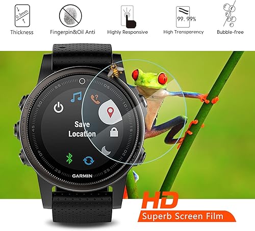 Miniatura 4 de Protector de pantalla de vidrio templado para Garmin Fenix 5S, AKWOX [0.012 in 2.5D High Definition 9H] Película protectora de pantalla transparente