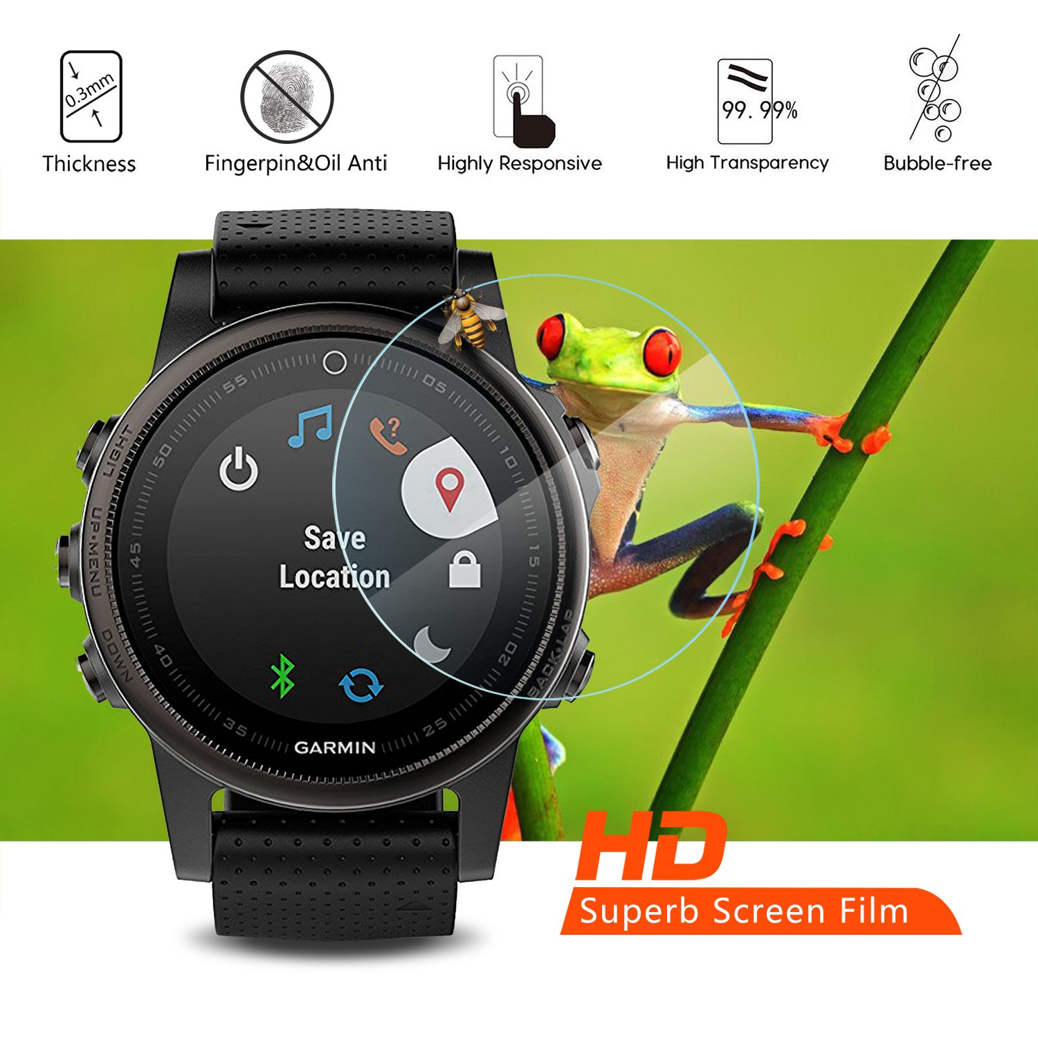 3x 9H Panzerglas Display Schutzfolie Für GARMIN Fenix 5S Plus Sapphire - Kratzfest, Einfach Anzubringen, Inkl. Reinigungstuch