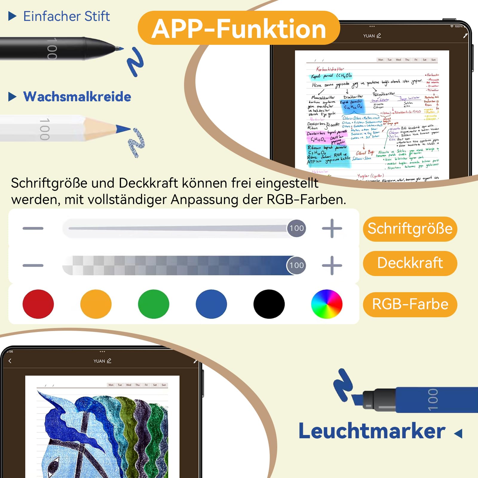 Yuan Digitales Notizbuch mit Pen, Smart Writing Set Bluetooth-Notizbuch | Echtzeit-Sync Digitalisierung auf phone/Tablet, Notizblock Intelligentes Schreiben für Schüler, Skizzieren, Notizen machen