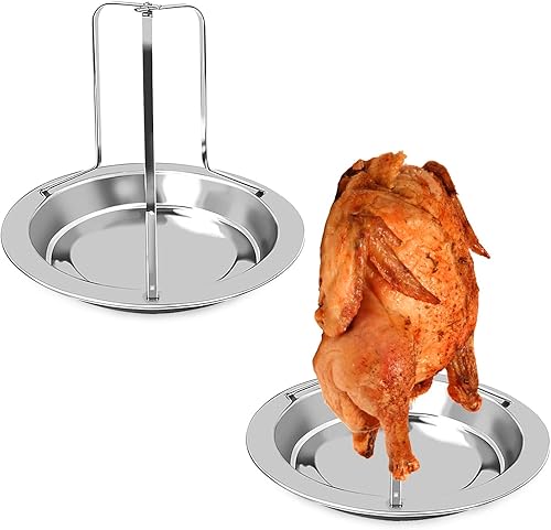 Estante para asar pollo, 2 unidades de acero inoxidable para latas de cerveza y pollo, soporte vertical para asar pollo, asador de pollo, bandeja