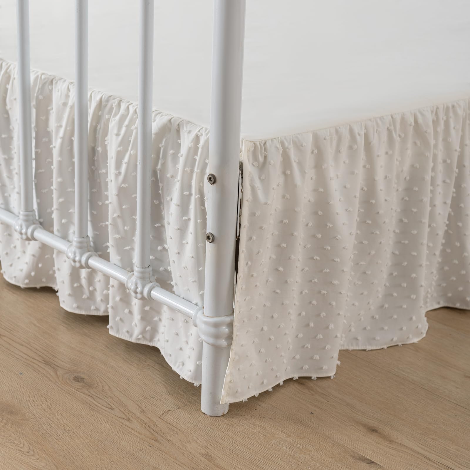 Photo 1 of Tufted Dot Bed Skirt Twin Size Ruffled Bed Skirt with Split Corners, 12 Inch Drop Dust Ruffle Bed Skirts with Platform, Ivory