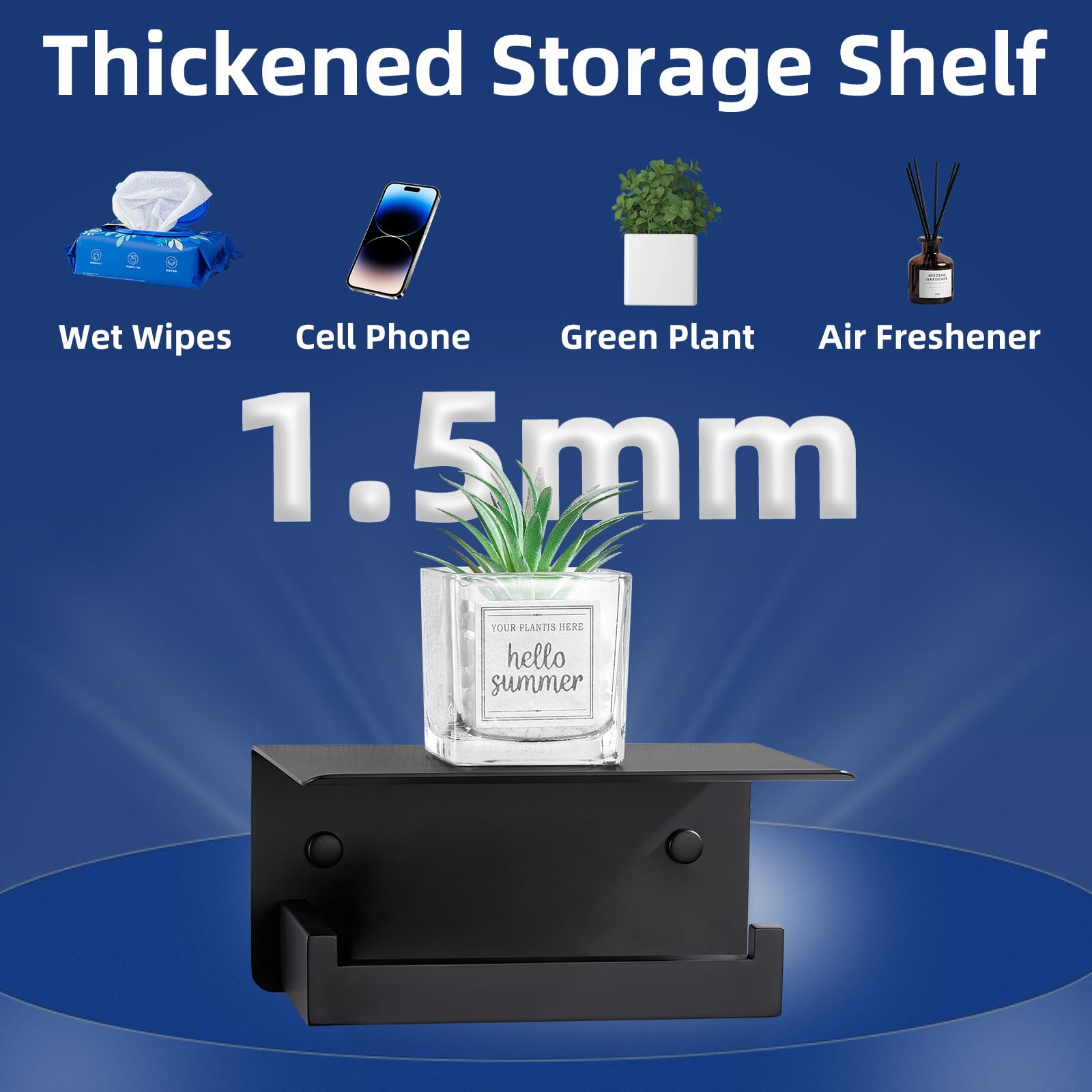 Toilet Paper Holder with Shelf Matte Black - Image 4