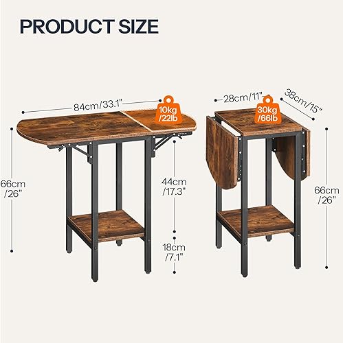 Miniatura 3 de HOOBRO Mesa auxiliar plegable, mesa auxiliar de sofá de 2 niveles con escritorio expandible, mesa de centro pequeña y alta, para espacios pequeños,
