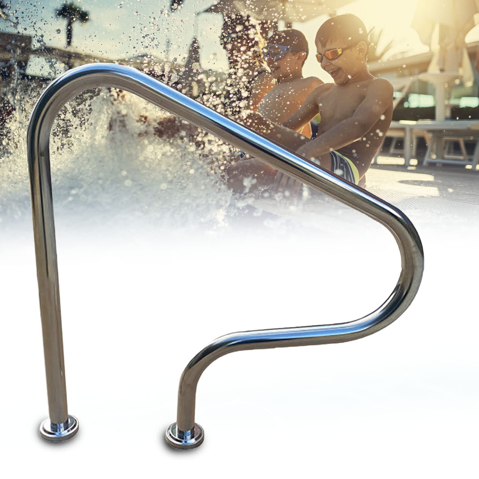 Main courante de sécurité pour piscine, acier inoxydable 304, garde-corps facile à monter, capacité de charge de 113,4 kg, main courante durable pour un accès sécurisé à la piscine