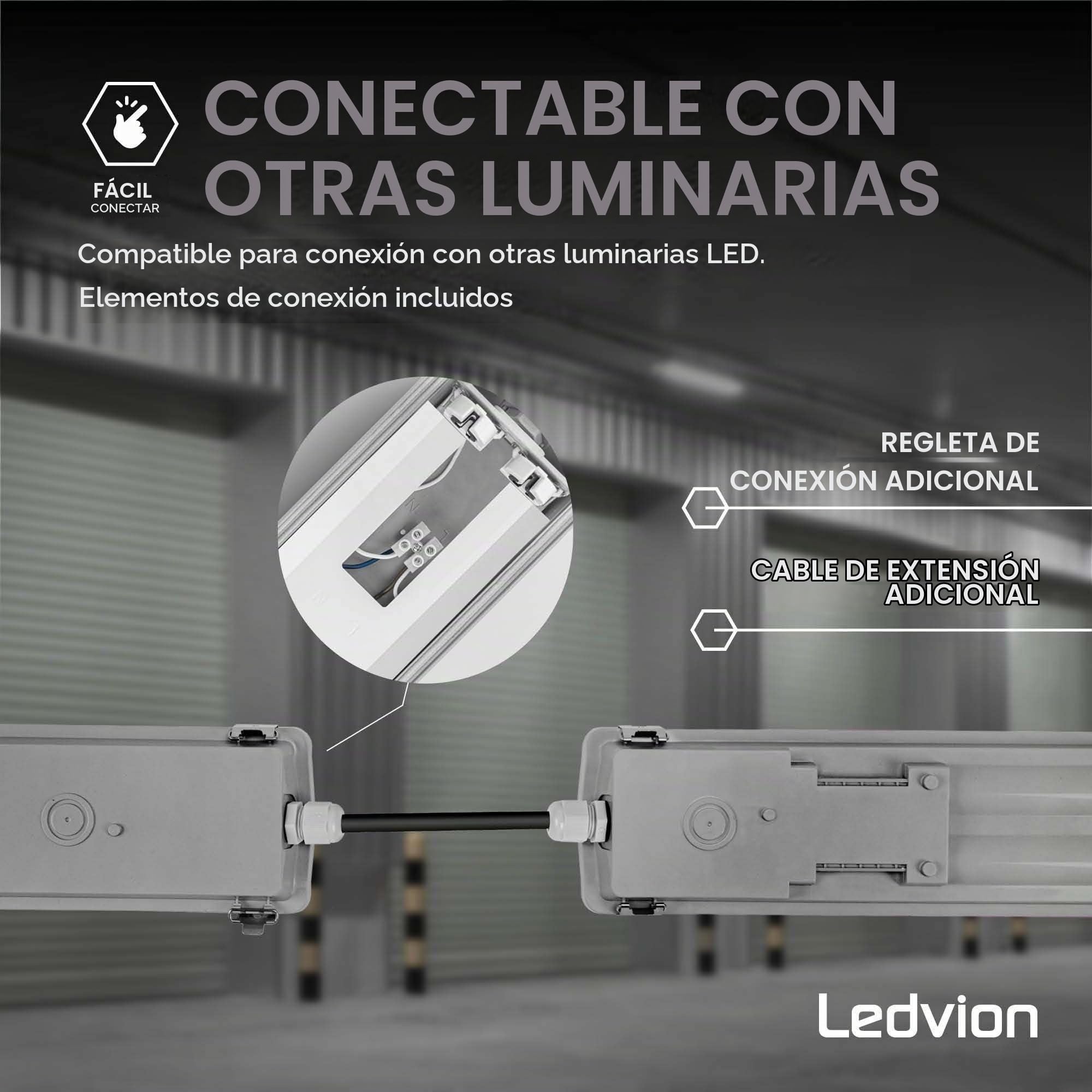 Ledvion pantalla estanca Doble 2x120cm 2x18W 185lm/W 6500K IP65 con tubo