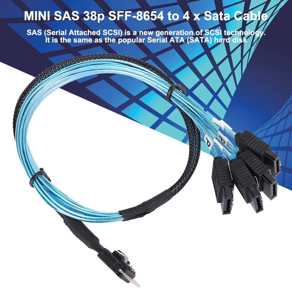 Wisoqu Mini SAS Cable, 4 Channel Availability and Scalability Mini SAS Line, Data Cable, for Server Hard Drive Computer Host