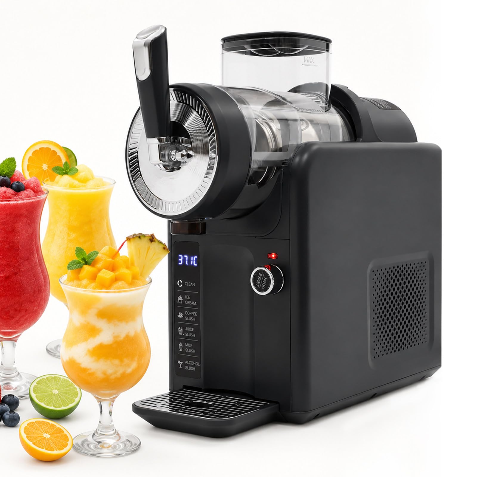 pealiritansemen 2L Slushy Machine – No Ice Needed for Ice Cream, Slush, Milkshake, Frappe & Sorbet, One-Button Self-Cleaning, 185W 12h Continuous Run, Perfect Chilled Drink Maker for Bar/RV Black