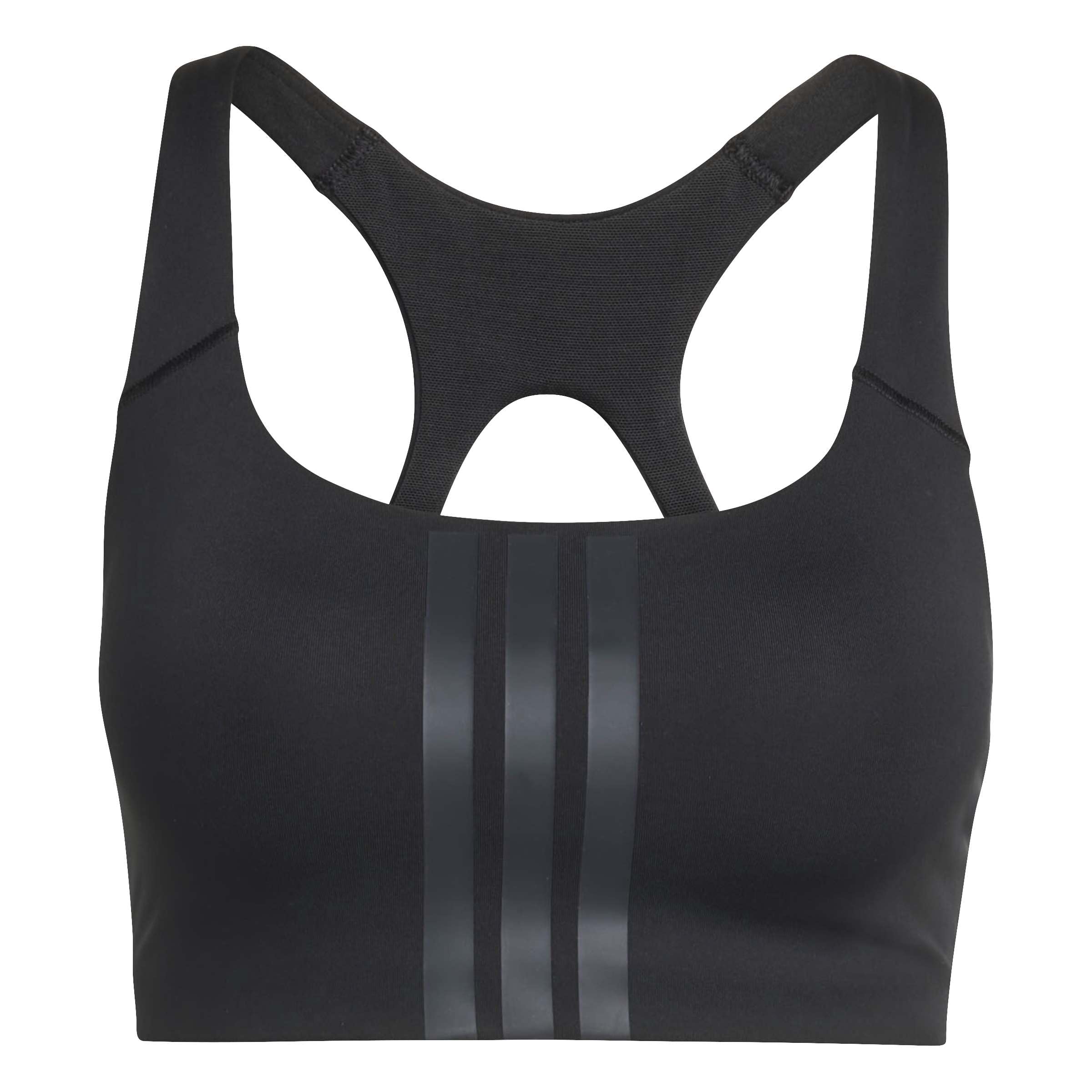 adidas Women's Optime Workout 3-Stripes Medium Support Bra, Black/Black, M