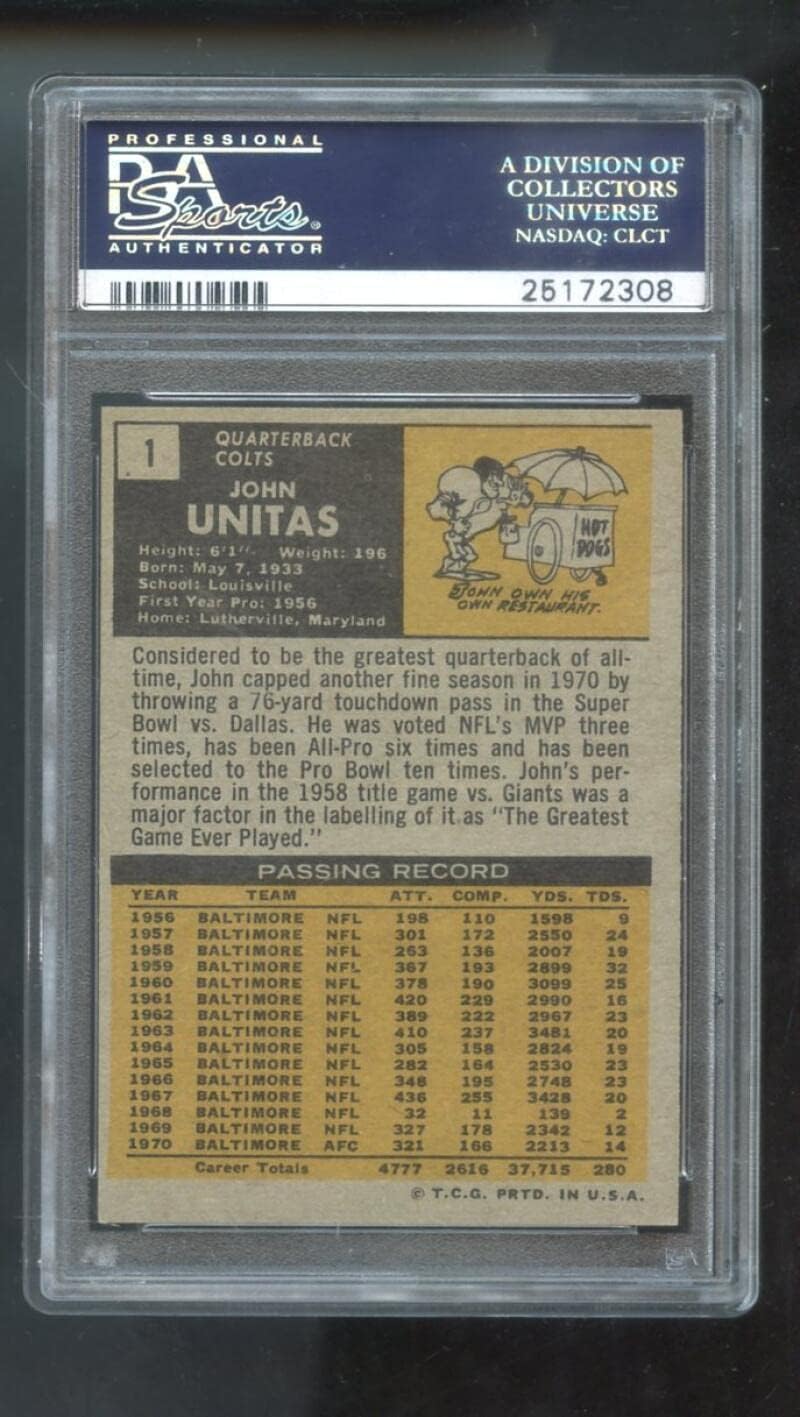 1971 Topps #1 John Unitas Johnny Unitas PSA 6 Graded Football Card NFL Colts