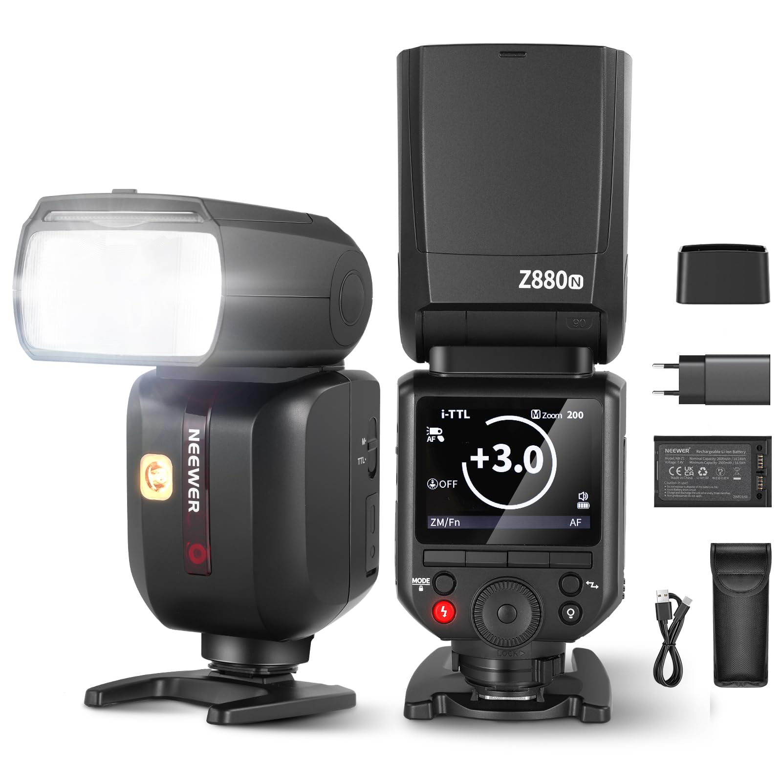 NEEWER Z880-N Blitz Speedlite 2,4G i-TTL Flash Kamerablitz für Nikon, Upgraded UI, Modellierlampe, TTL/M Schnellschalter TCM Taste, 76W Speedlight 1/8000s HSS 7,4V/2600mAh Akku 480 Vollleistungs Blitz