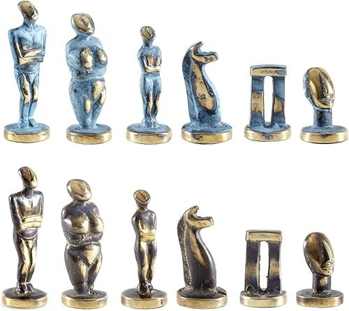 Manopoulos Cycladic Art - Juego de ajedrez pequeño, material de bronce, sin tablero de ajedrez