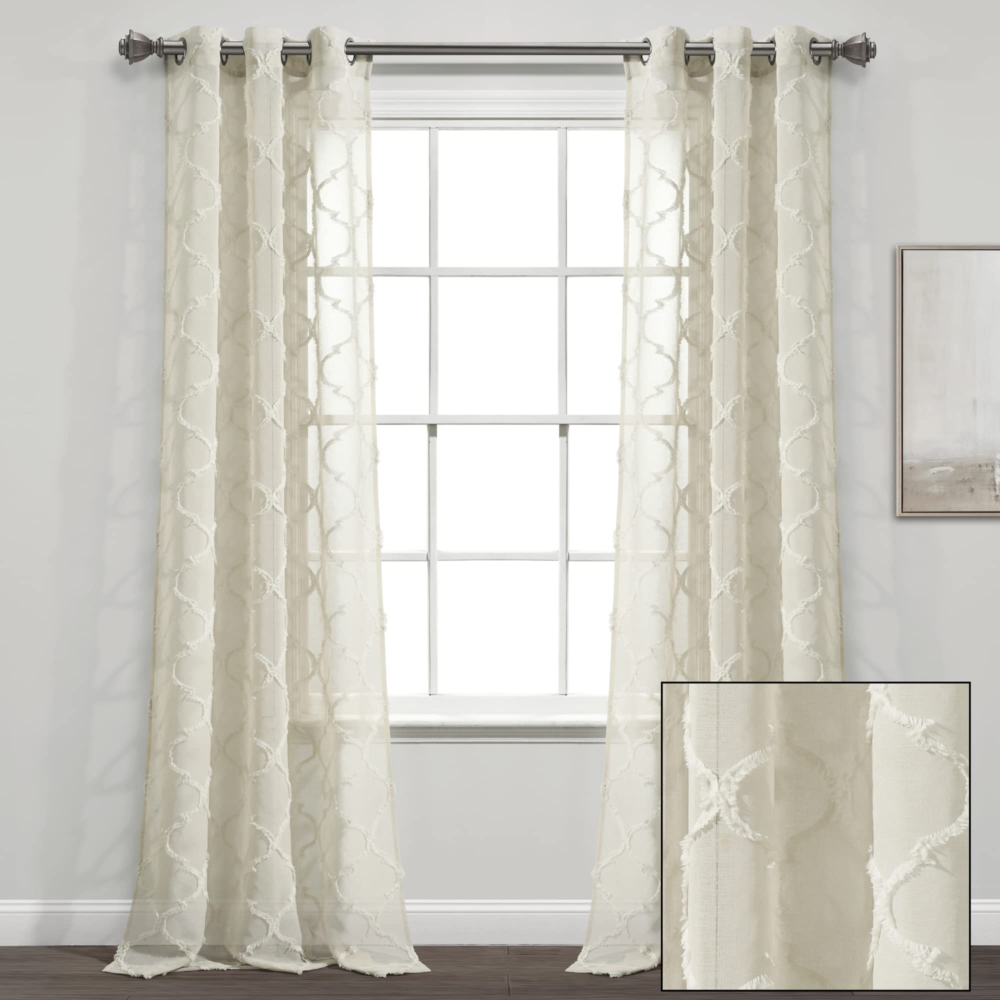 Lush Decor Avon Paire de Rideaux Transparents à œillets en Treillis Neutre, 213,4 cm de Long x 96,5 cm de Large